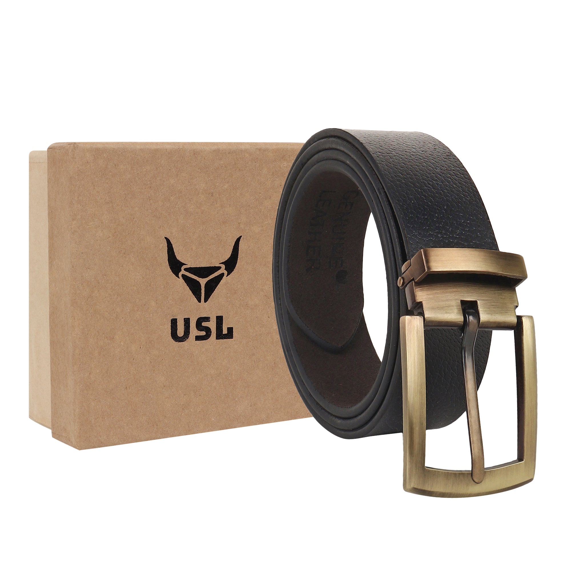 USL 1.5" Full Grain Leather Belts for Men with Metal Buckle, Heavy Duty Mens Casual Belts in Gift Box