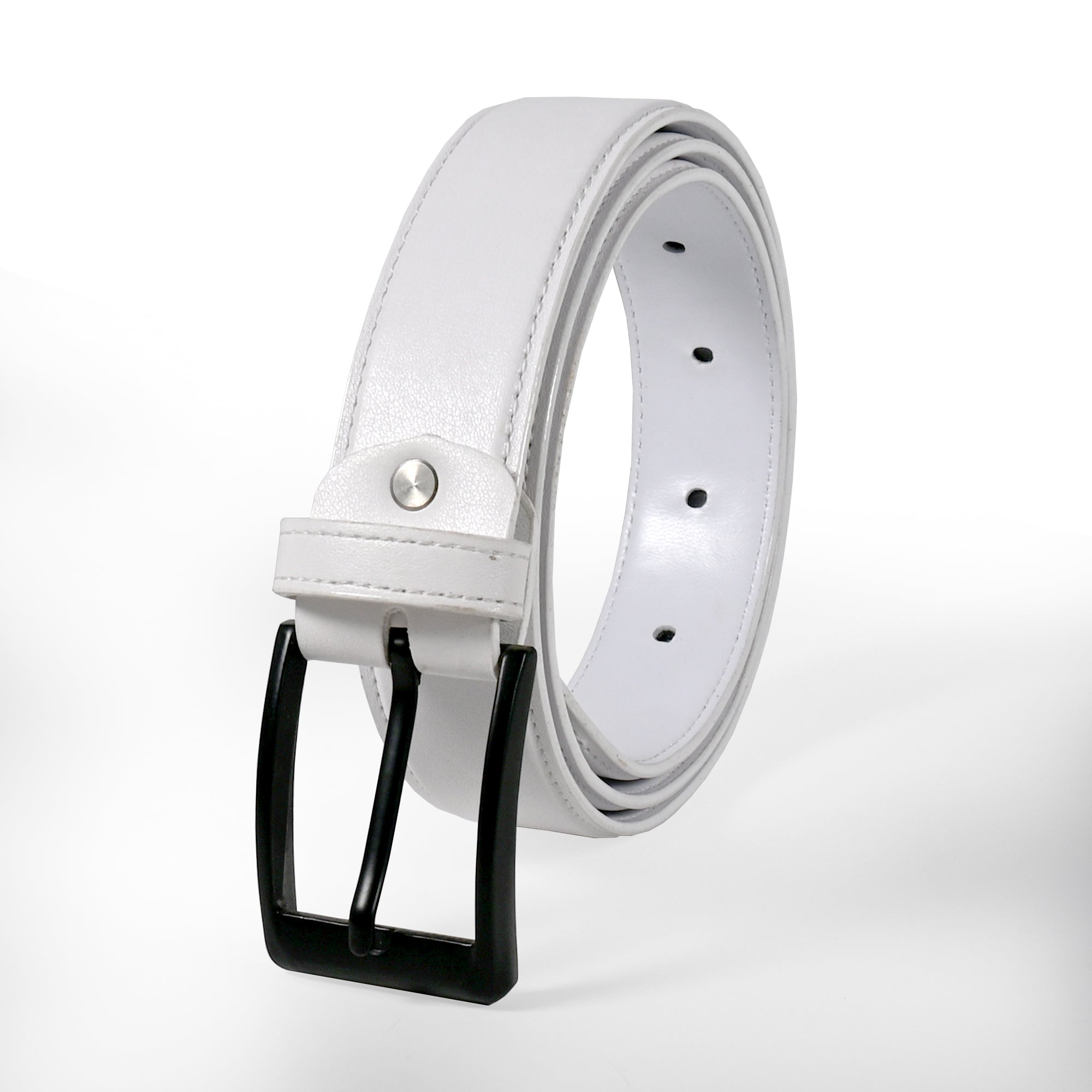 USL Faux Leather Cowboy white Belt for Men - Adjustable Size Fits Waist 28-42 Inches - Durable and Stylish Accessory