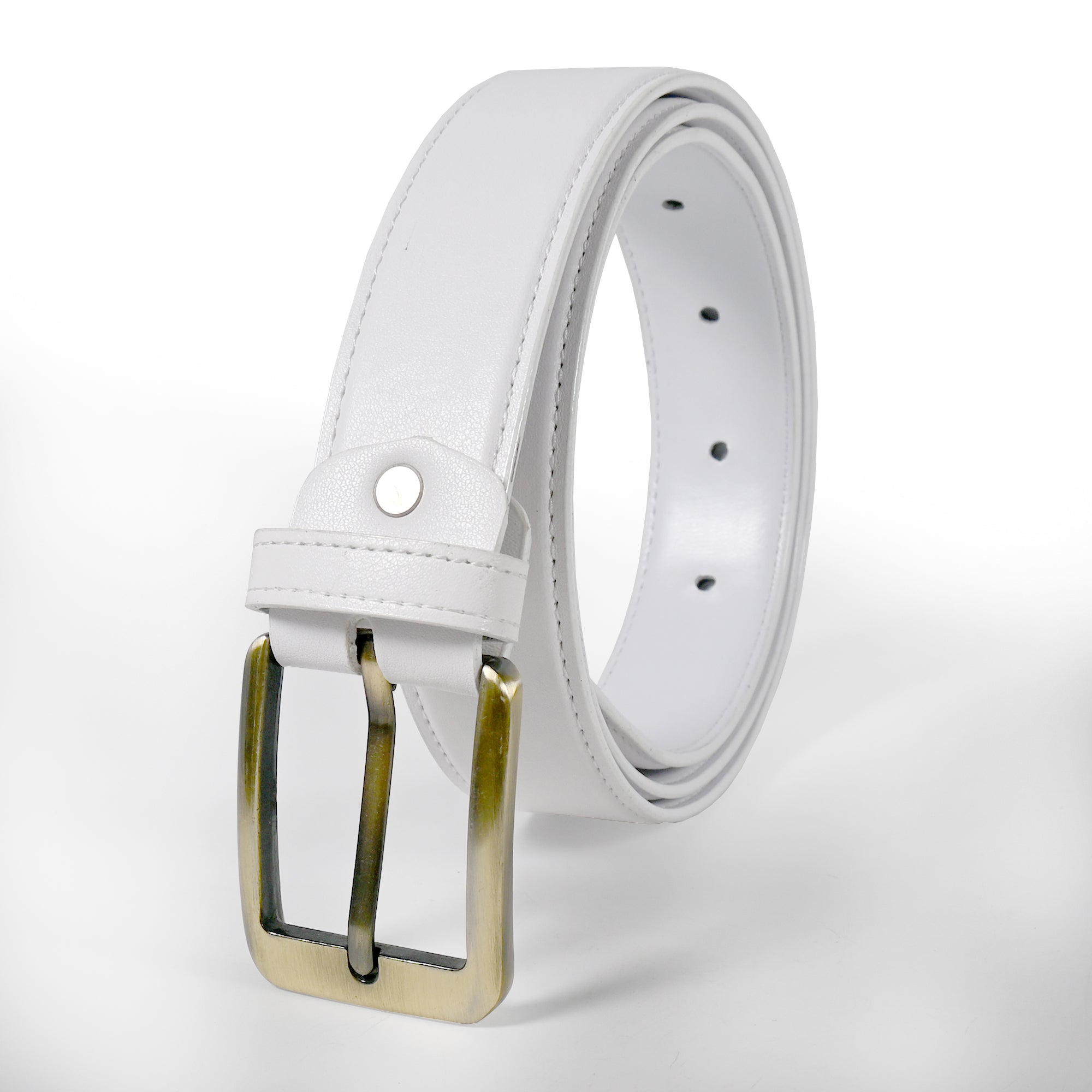 USL Faux Leather Cowboy white Belt for Men - Adjustable Size Fits Waist 28-42 Inches - Durable and Stylish Accessory