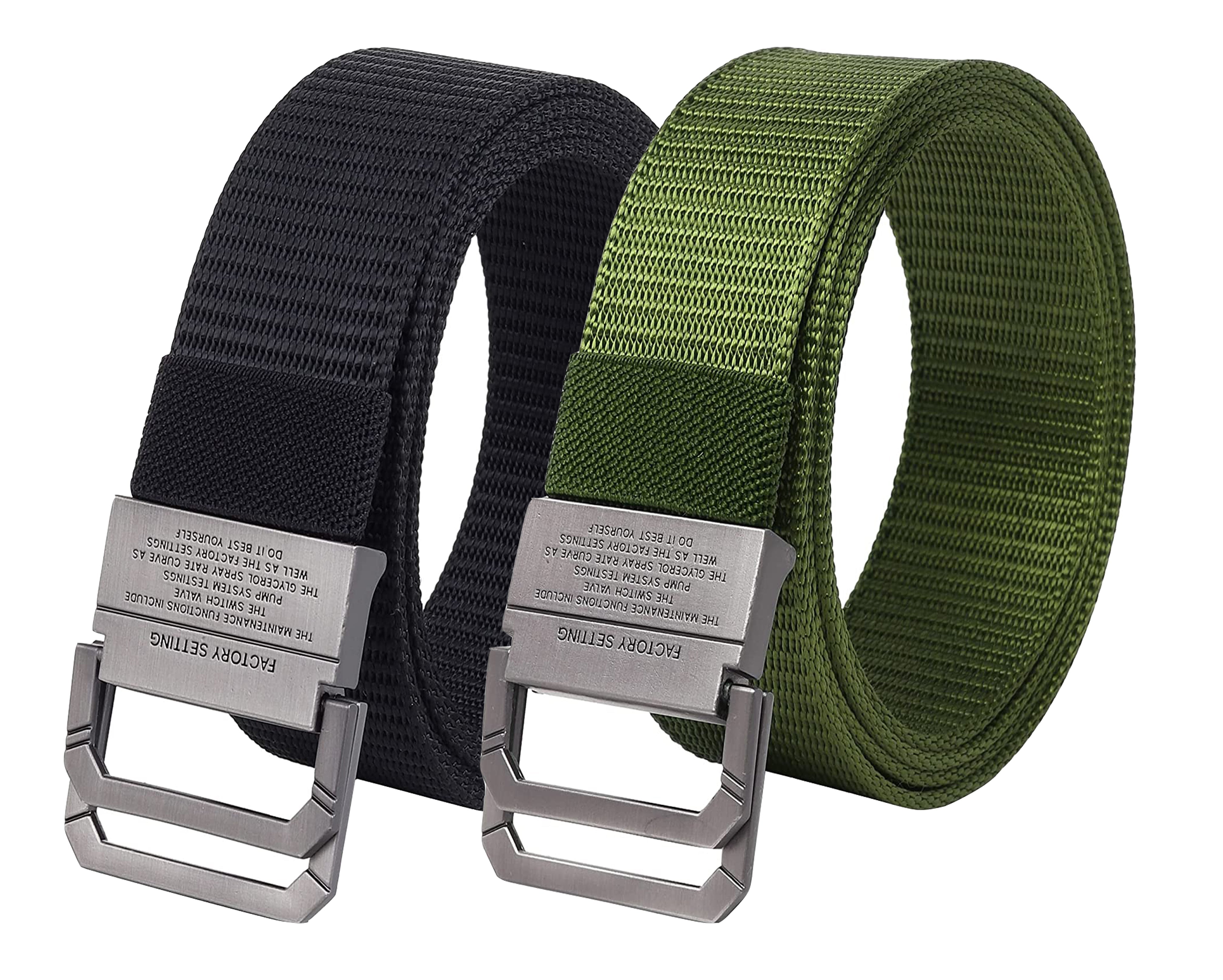 USL Men's Free Size Nylon Woven Belts with Hole-Free Plastic Flap Buckle Ultimate Comfort and Style (Pack of 2)