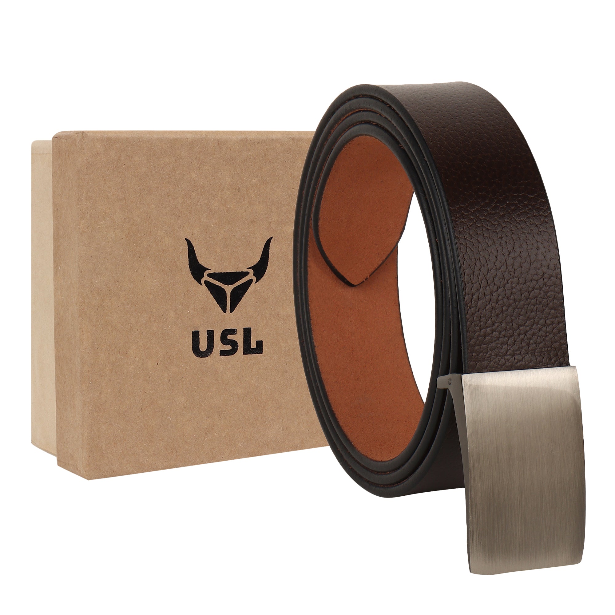 USL Genuine Leather Black Brown Casual Jeans Belt for Men | 35 MM Nickle Free Metal Pin Buckle