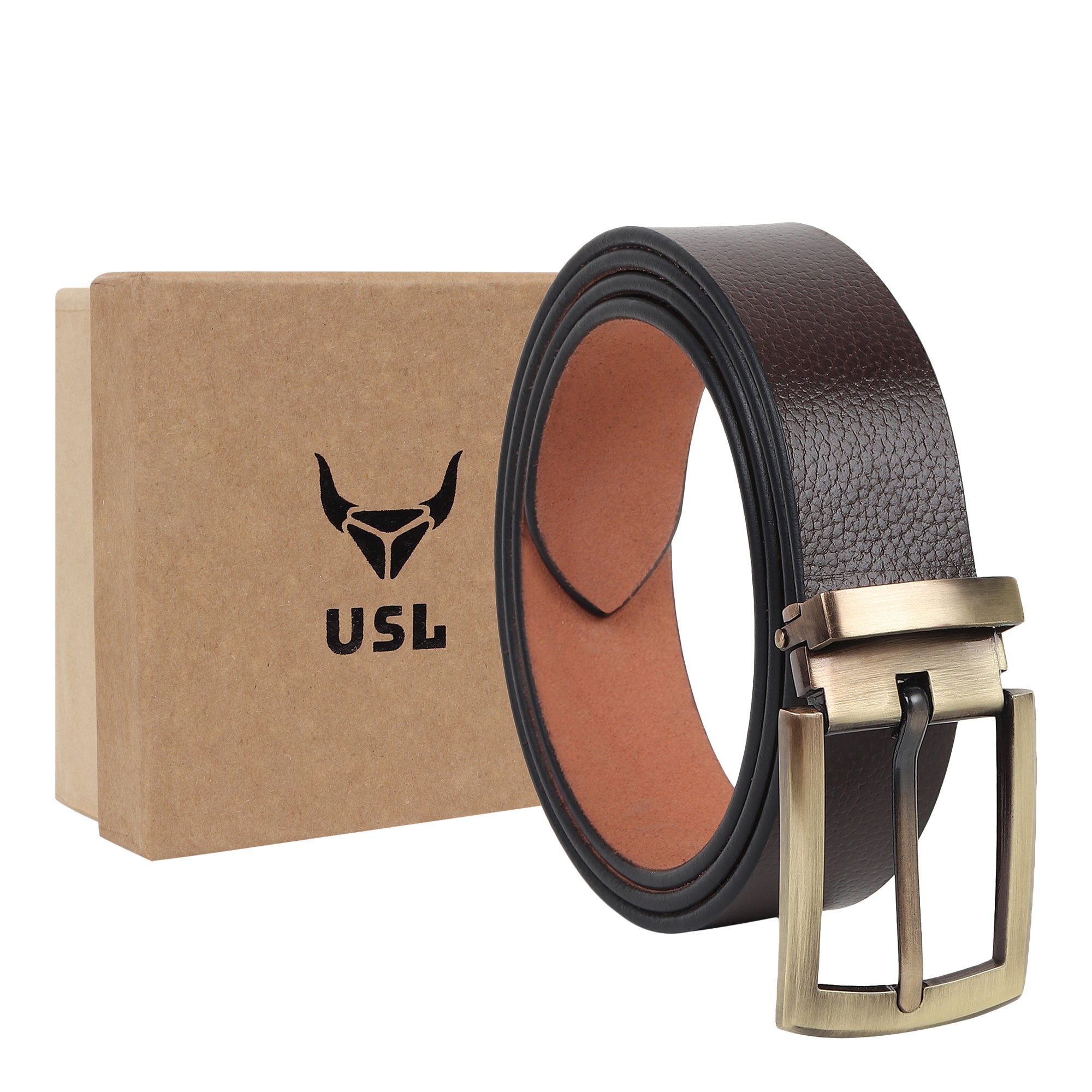 USL 1.5" Full Grain Leather Belts for Men with Metal Buckle, Heavy Duty Mens Casual Belts in Gift Box