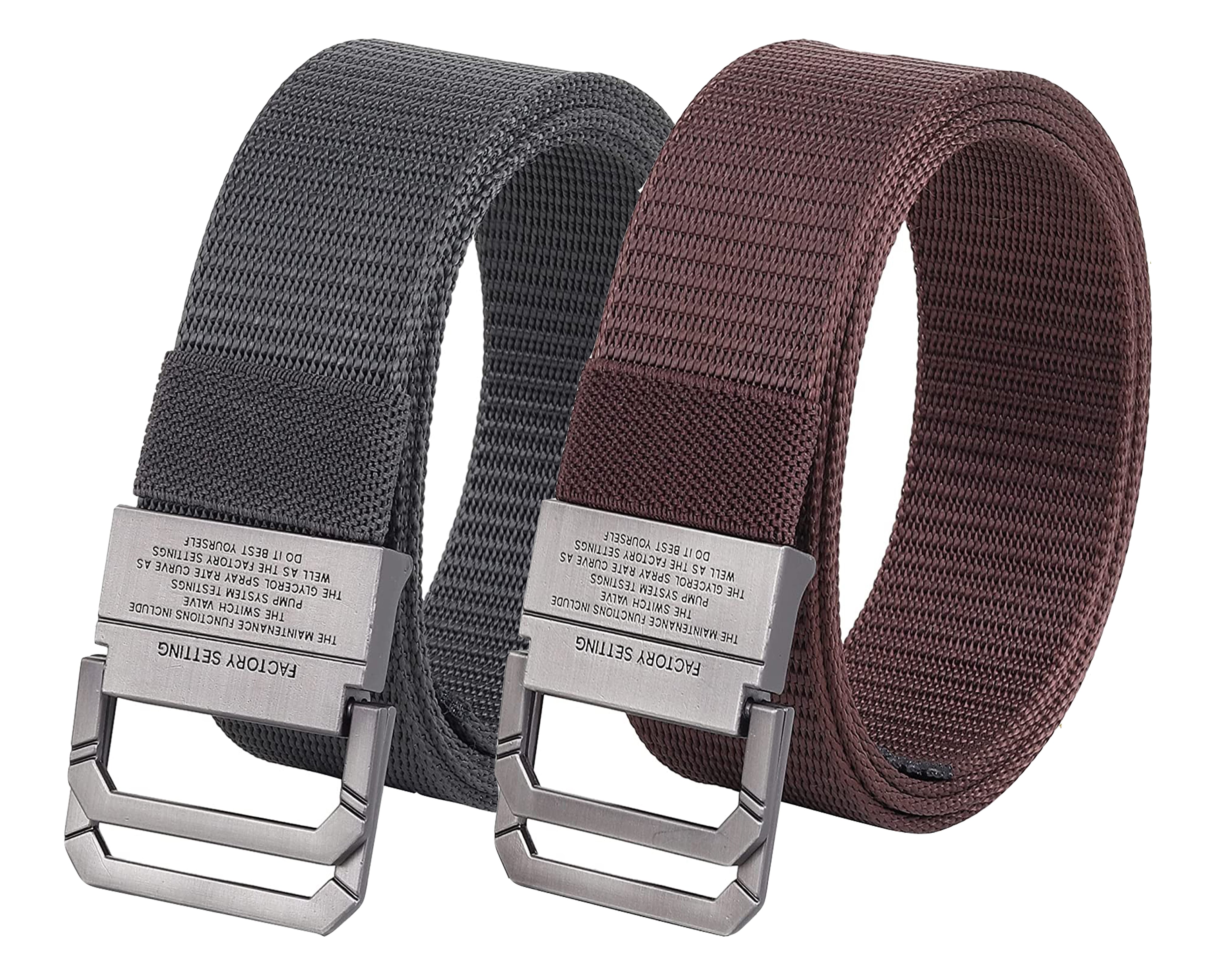 USL Men's Free Size Nylon Woven Belts with Hole-Free Plastic Flap Buckle Ultimate Comfort and Style (Pack of 2)