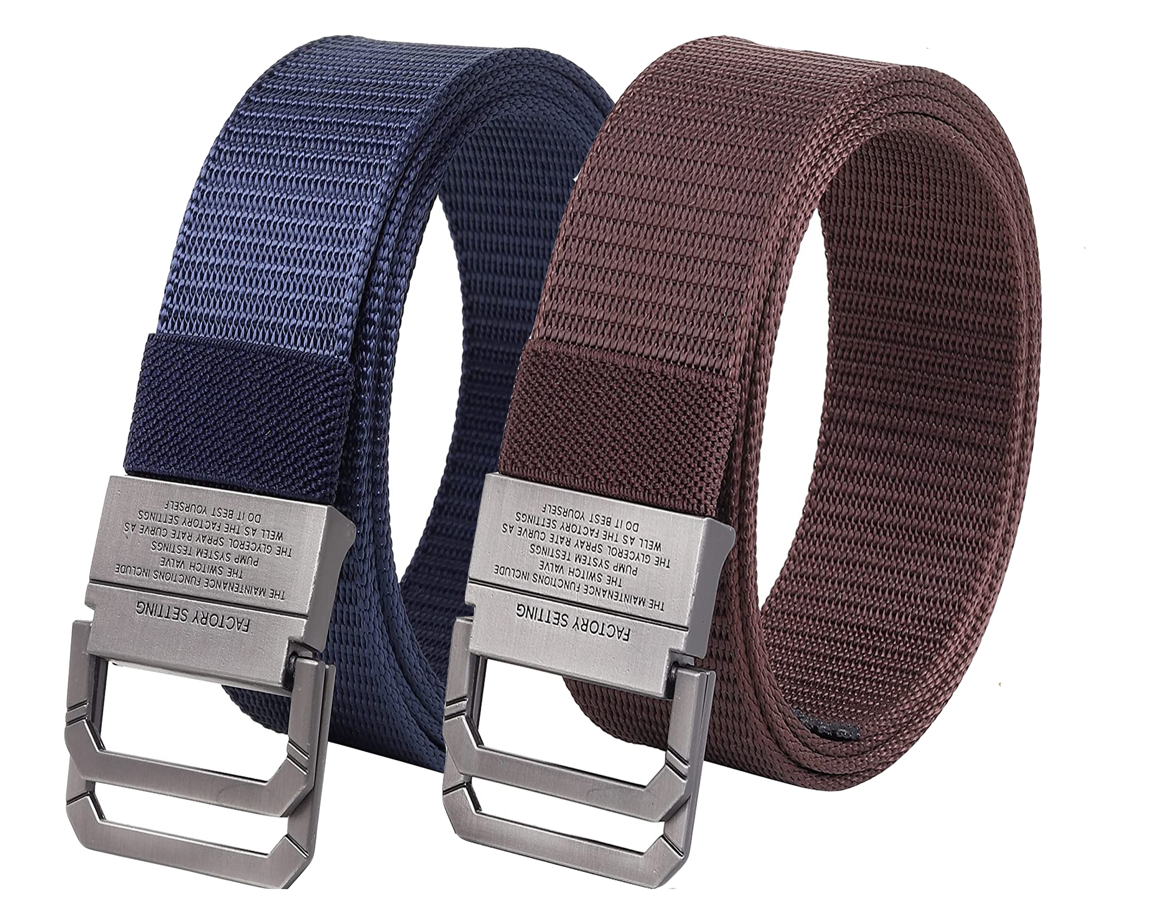 USL Men's Free Size Nylon Woven Belts with Hole-Free Plastic Flap Buckle Ultimate Comfort and Style (Pack of 2)