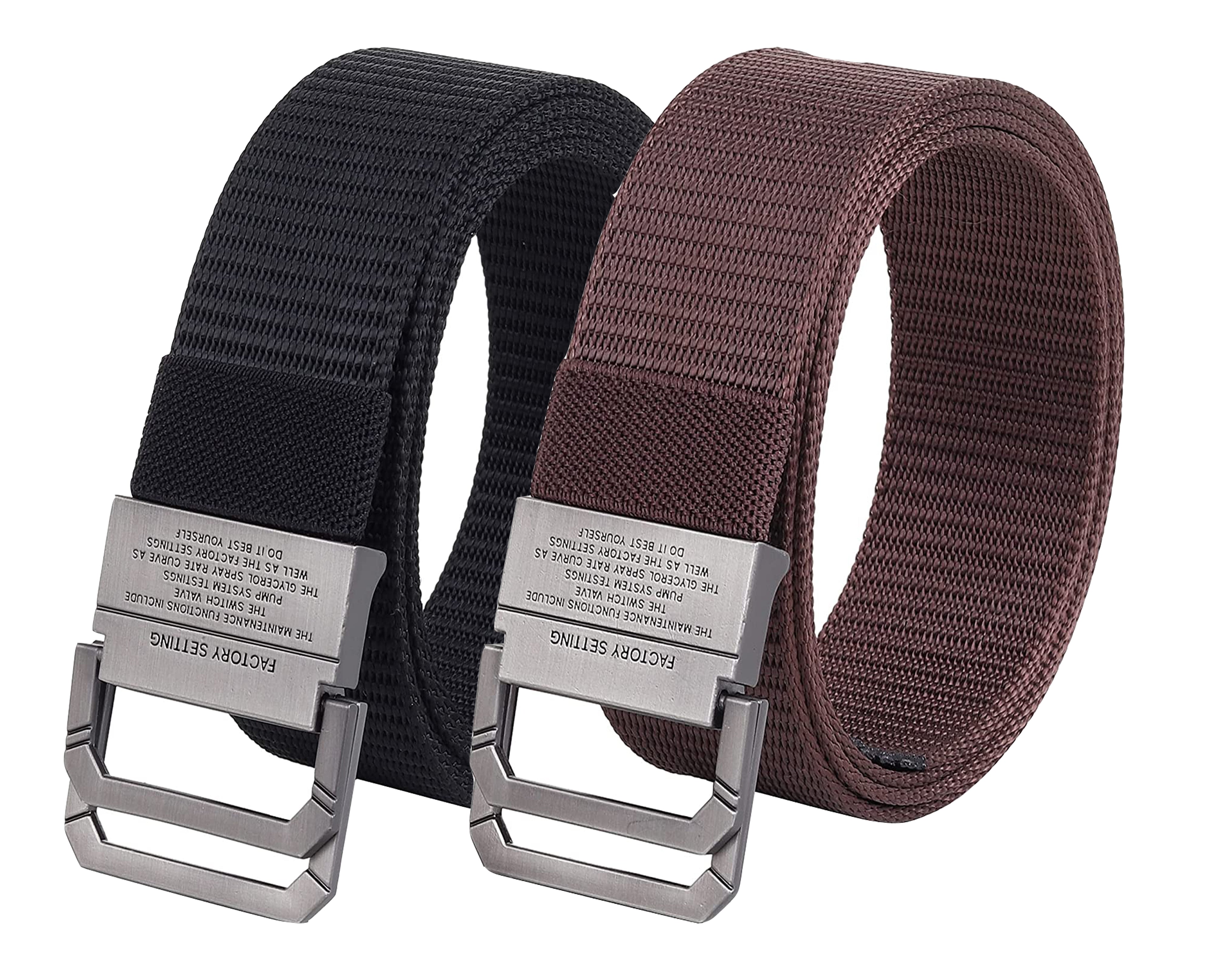 USL Men's Free Size Nylon Woven Belts with Hole-Free Plastic Flap Buckle Ultimate Comfort and Style (Pack of 2)