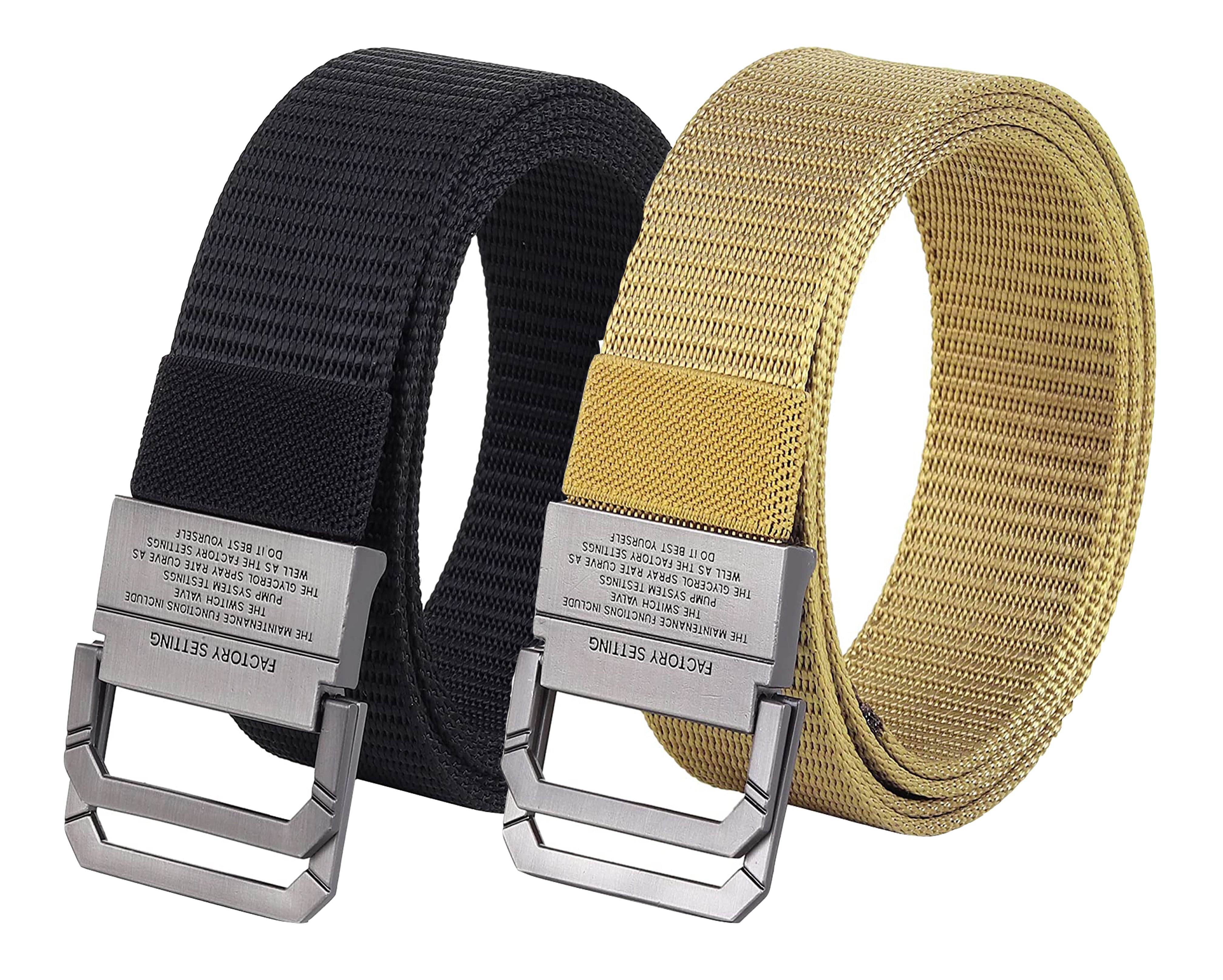 USL Men's Free Size Nylon Woven Belts with Hole-Free Plastic Flap Buckle Ultimate Comfort and Style (Pack of 2)