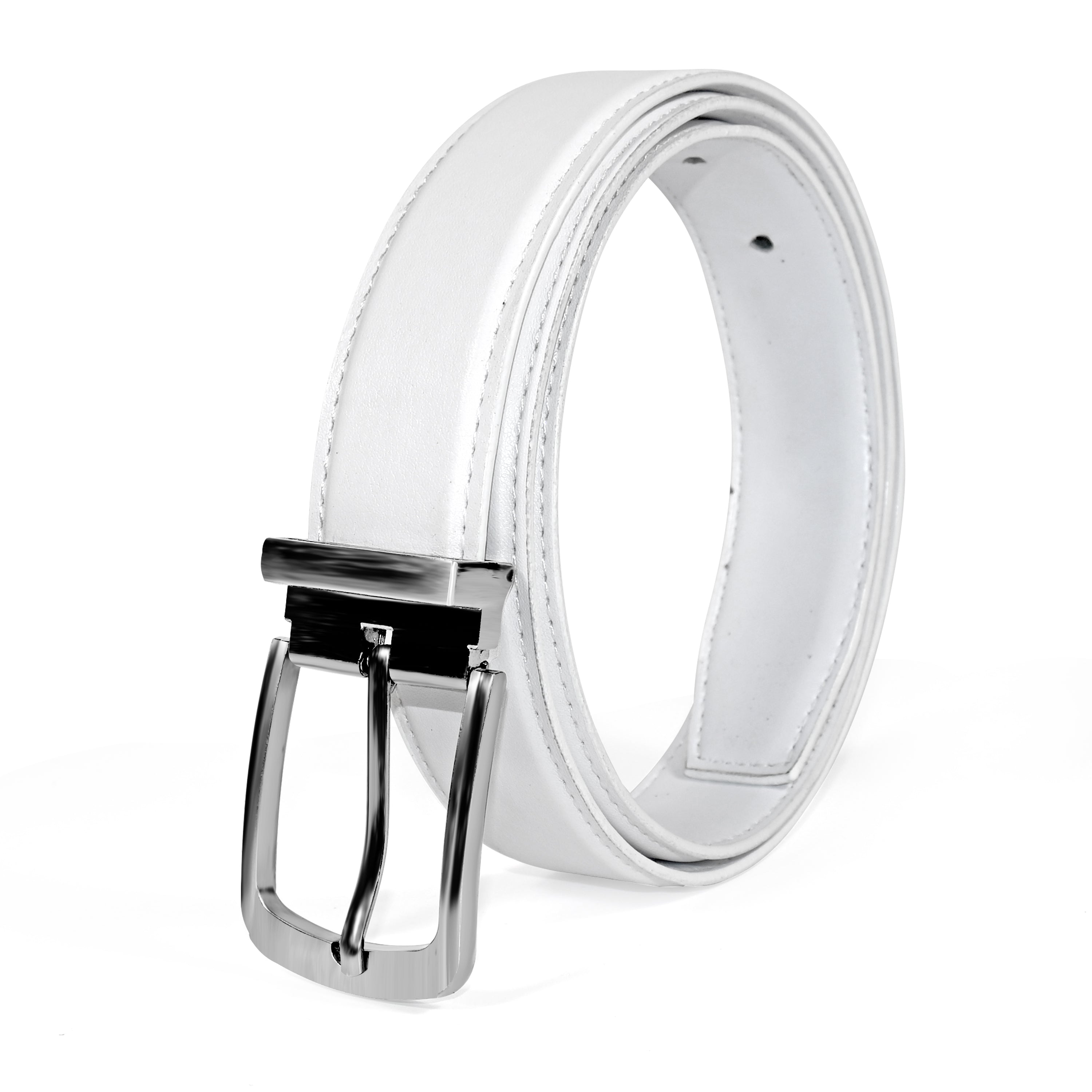 USL Faux Leather Cowboy white Belt for Men - Adjustable Size Fits Waist 28-42 Inches - Durable and Stylish Accessory