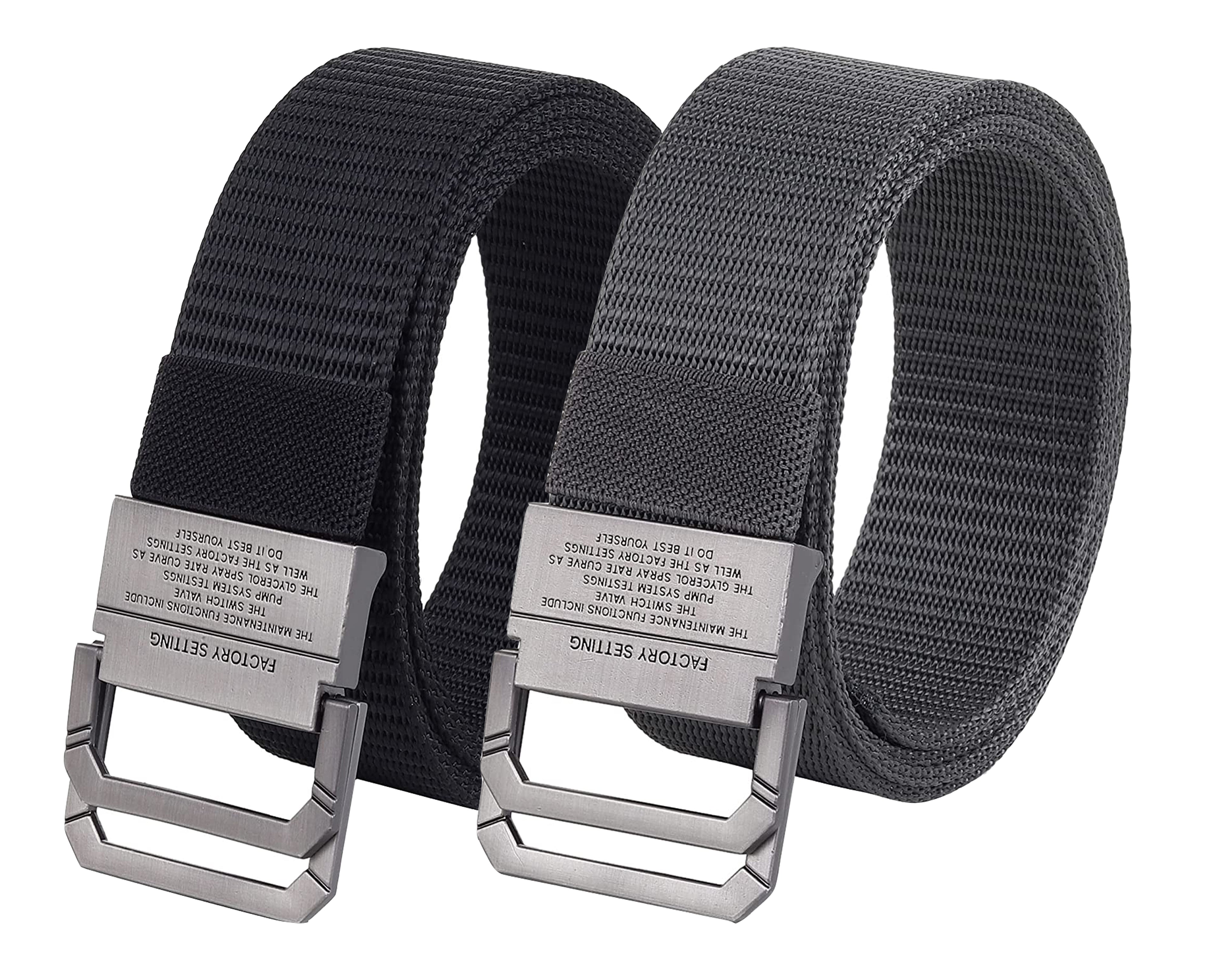 USL Men's Free Size Nylon Woven Belts with Hole-Free Plastic Flap Buckle Ultimate Comfort and Style (Pack of 2)