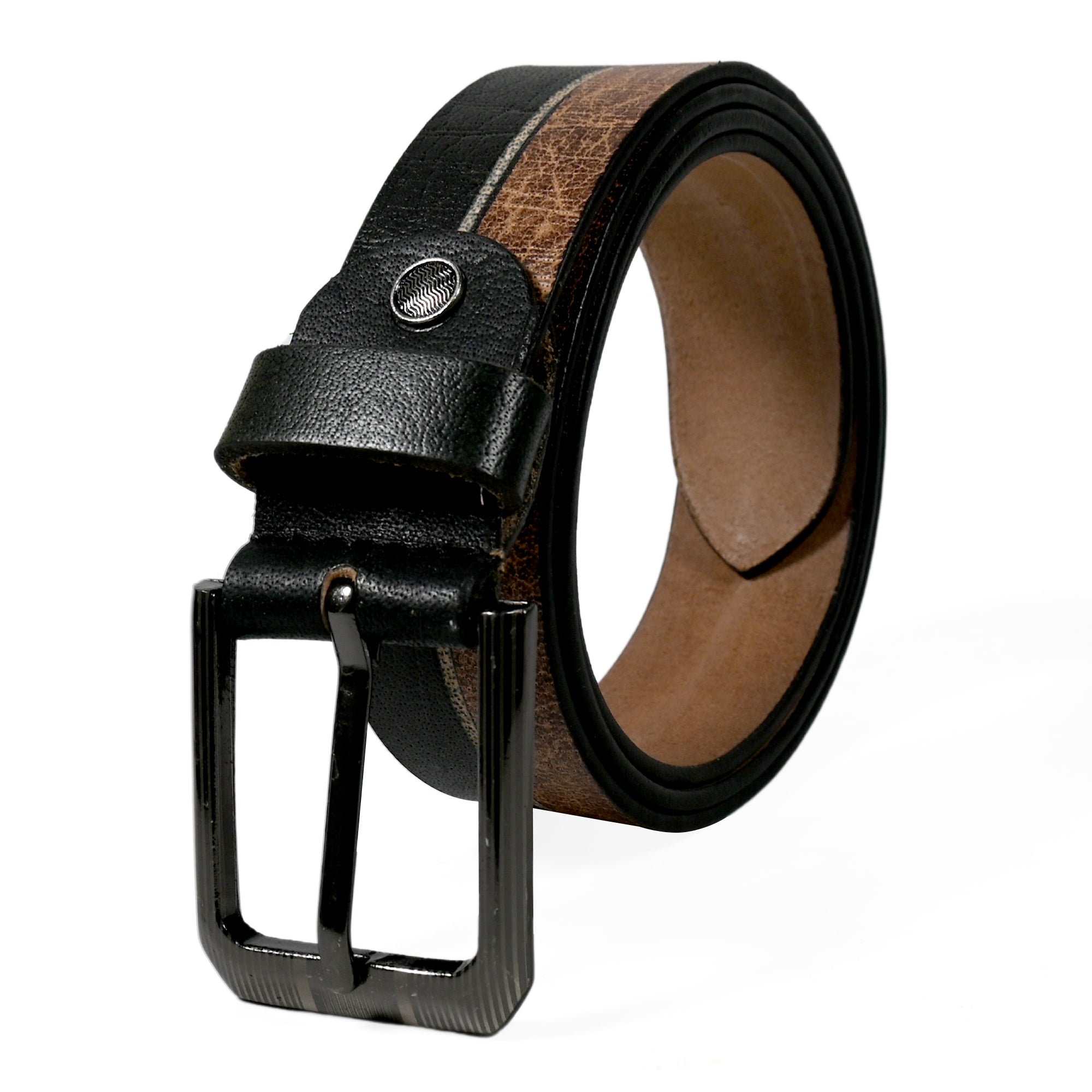 USL Black Beige Genuine Leather Belt for Men Customize size 28 to 42 Inches of waist size