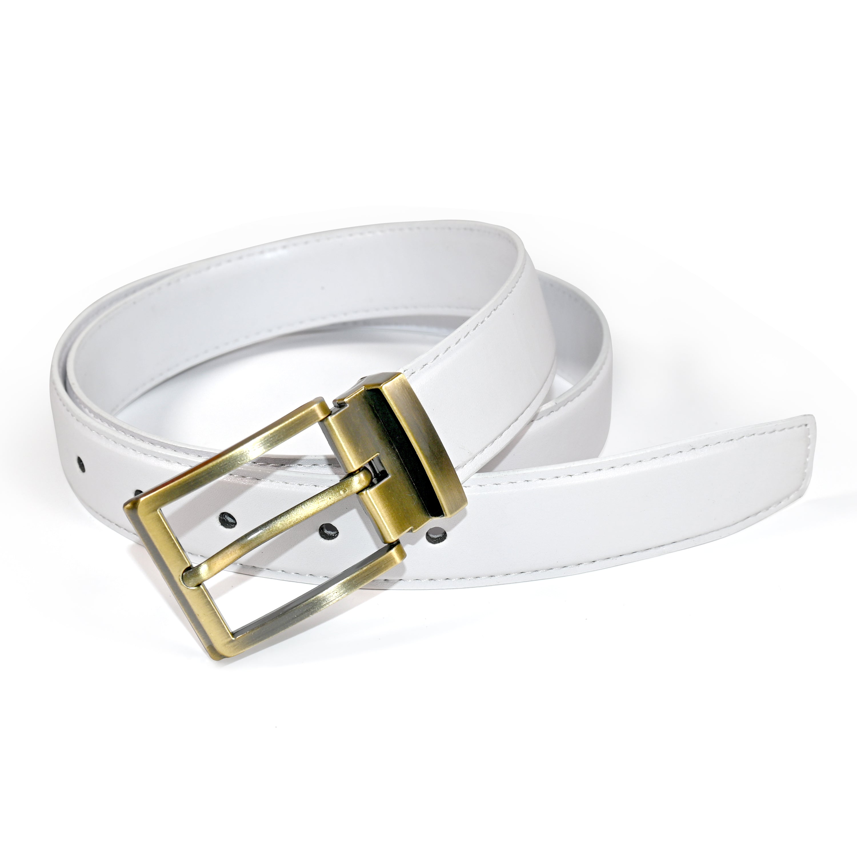 USL Faux Leather Cowboy white Belt for Men - Adjustable Size Fits Waist 28-42 Inches - Durable and Stylish Accessory