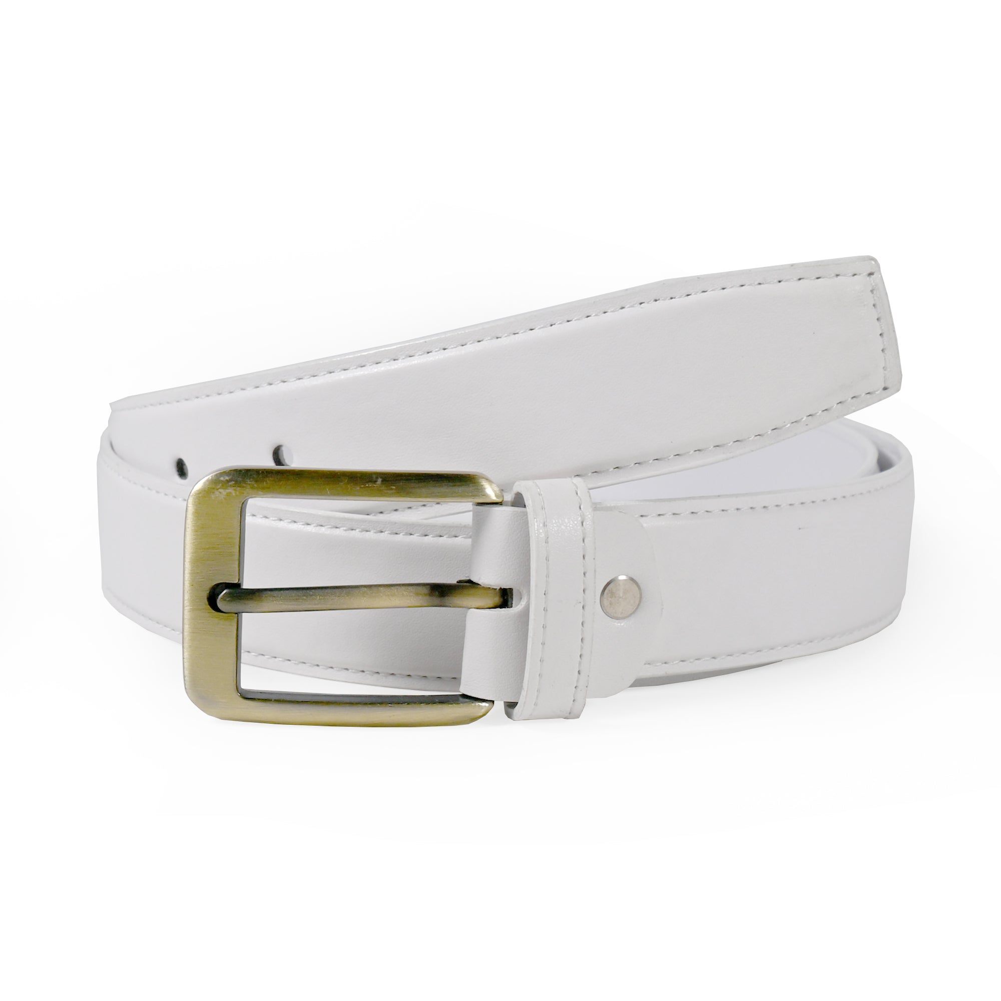 USL Faux Leather Cowboy white Belt for Men - Adjustable Size Fits Waist 28-42 Inches - Durable and Stylish Accessory