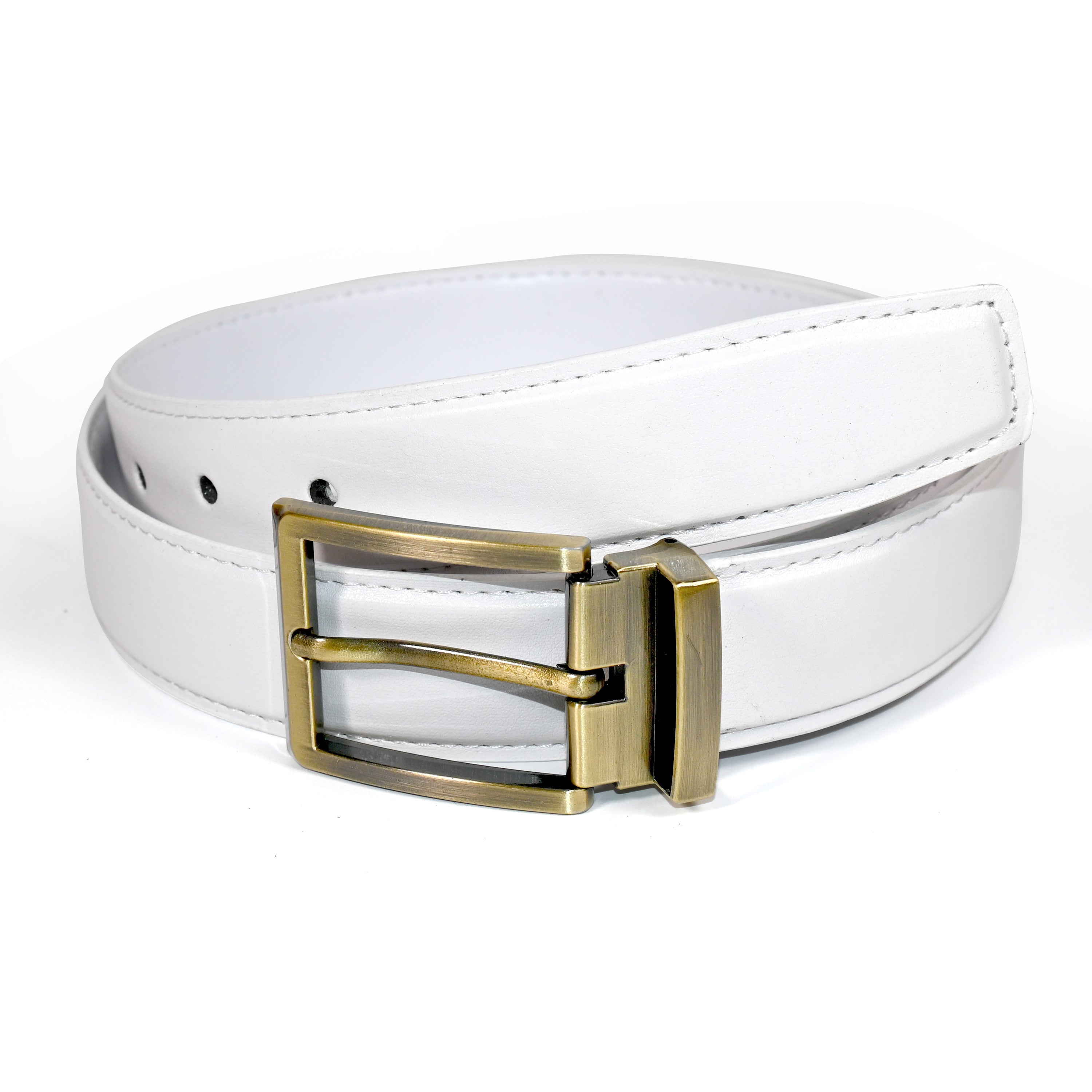 USL Faux Leather Cowboy white Belt for Men - Adjustable Size Fits Waist 28-42 Inches - Durable and Stylish Accessory