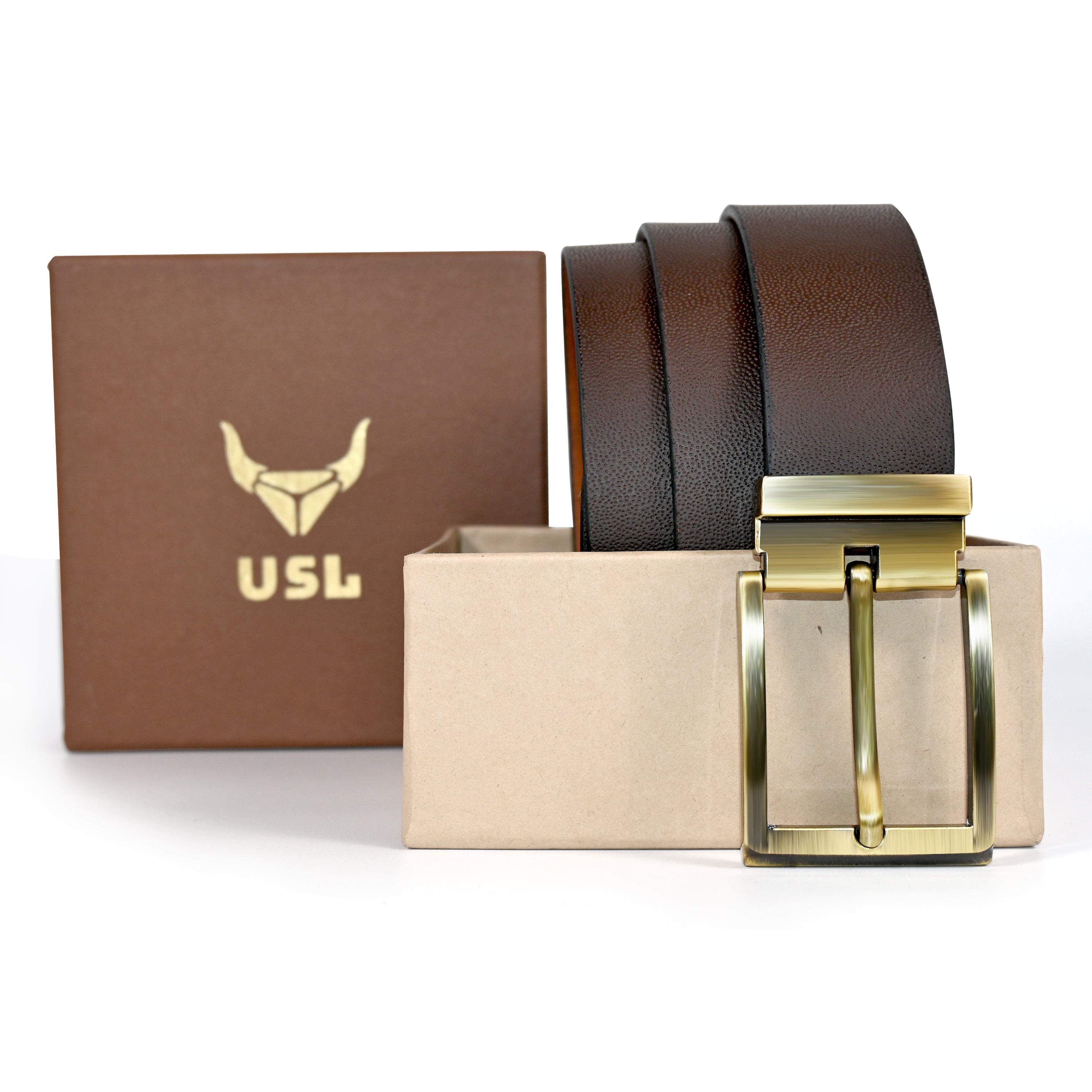 USL Men's Leather belt (Formal/Casual) (Colour -Brown/Black) Buckle Adjustable Size Genuine Leather