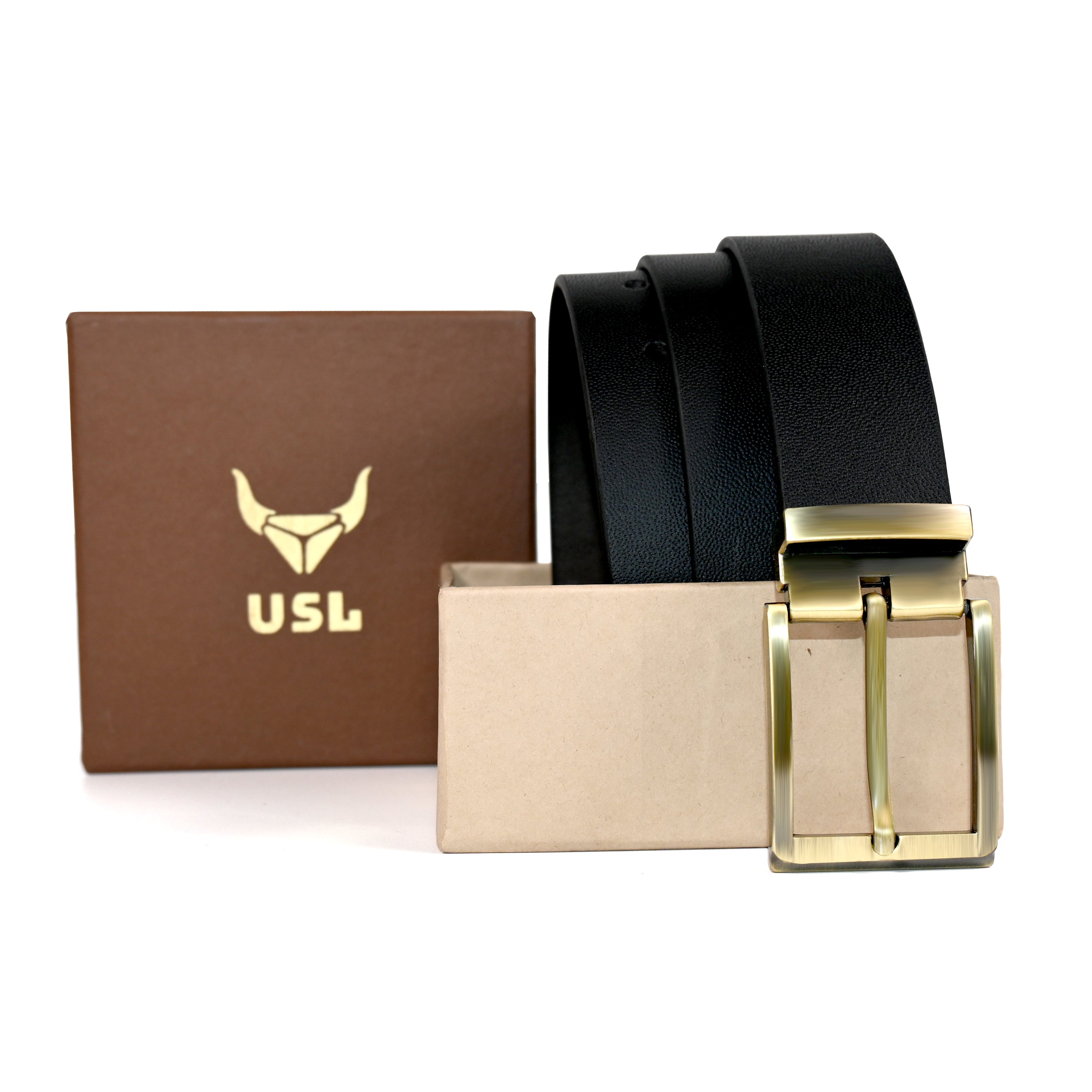 USL Men's Leather belt (Formal/Casual) (Colour -Brown/Black) Buckle Adjustable Size Genuine Leather