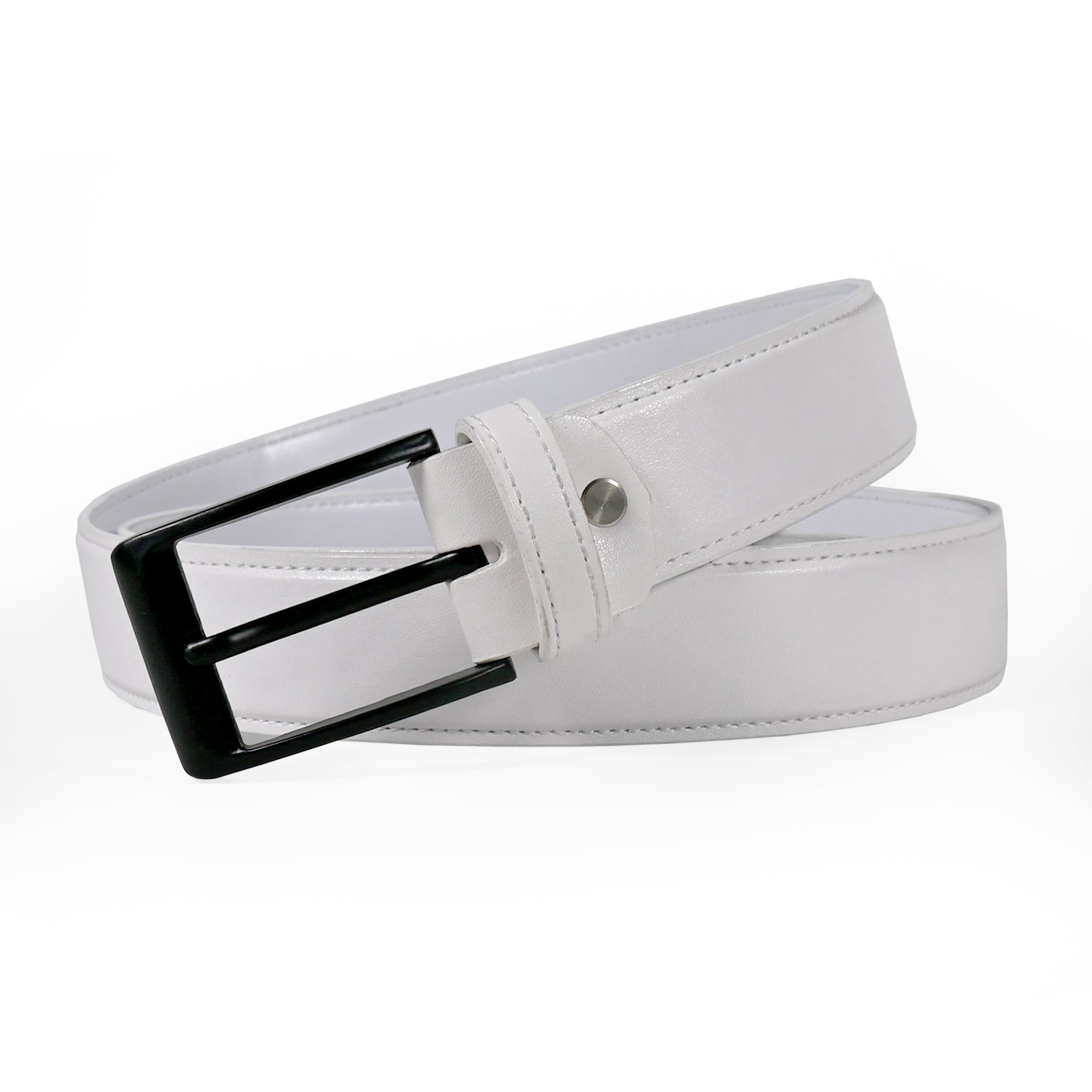 USL Faux Leather Cowboy white Belt for Men - Adjustable Size Fits Waist 28-42 Inches - Durable and Stylish Accessory