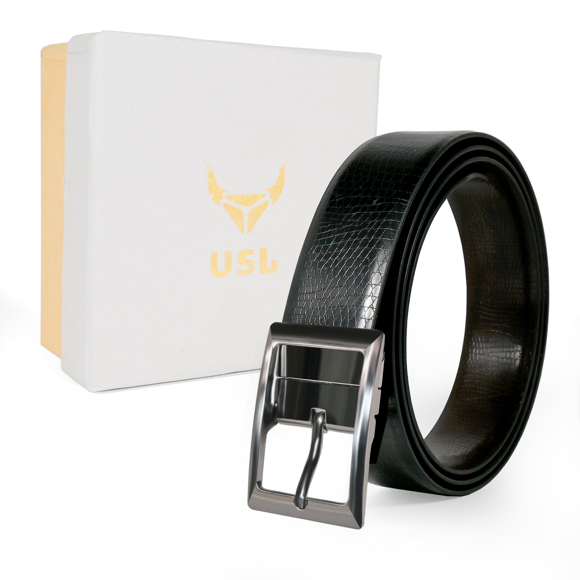 USL Reversible Leather Formal Black/Brown Belt For Men