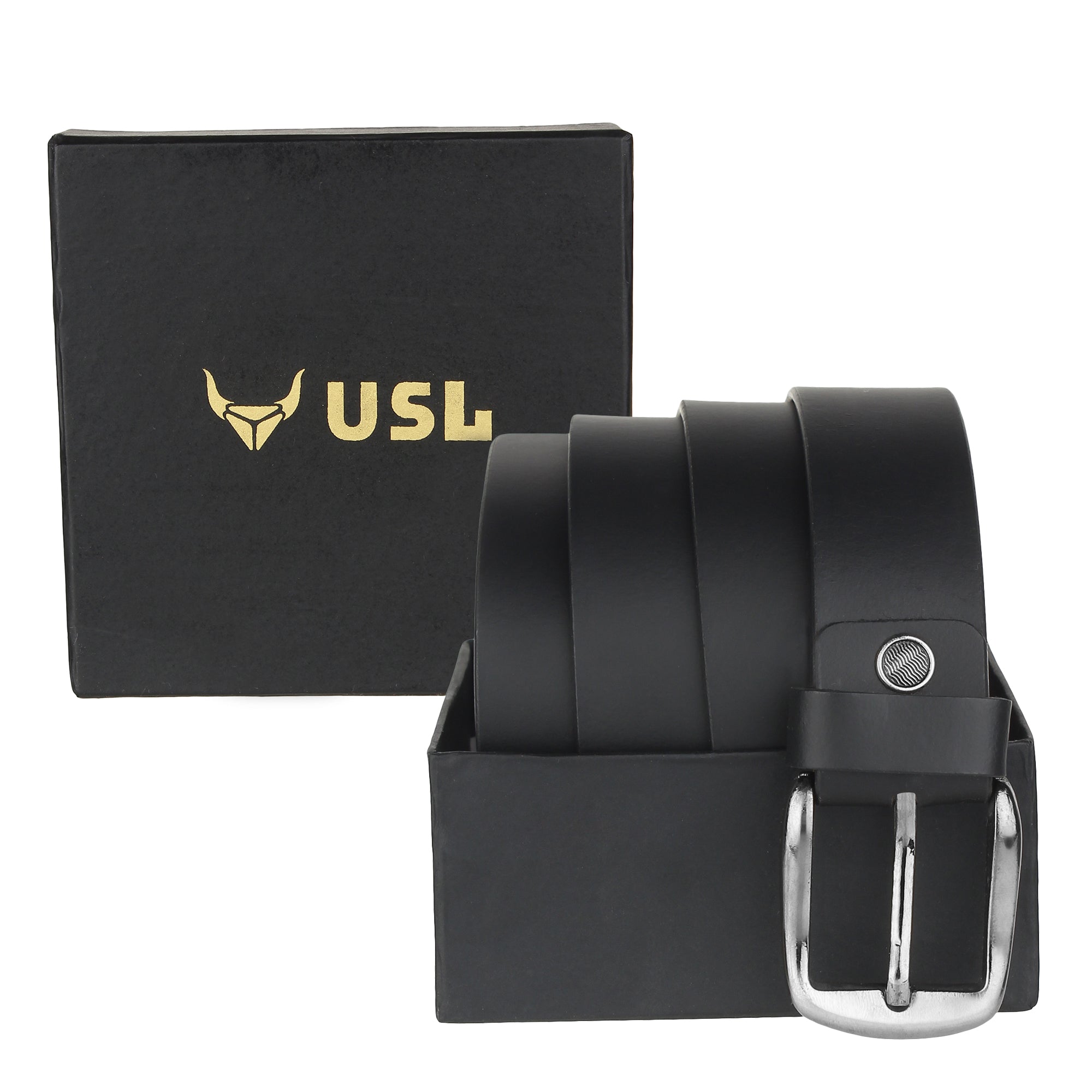 USL Formal/Casual Black Color Genuine Leather Belts For Men 35mm/1.5 Icnh