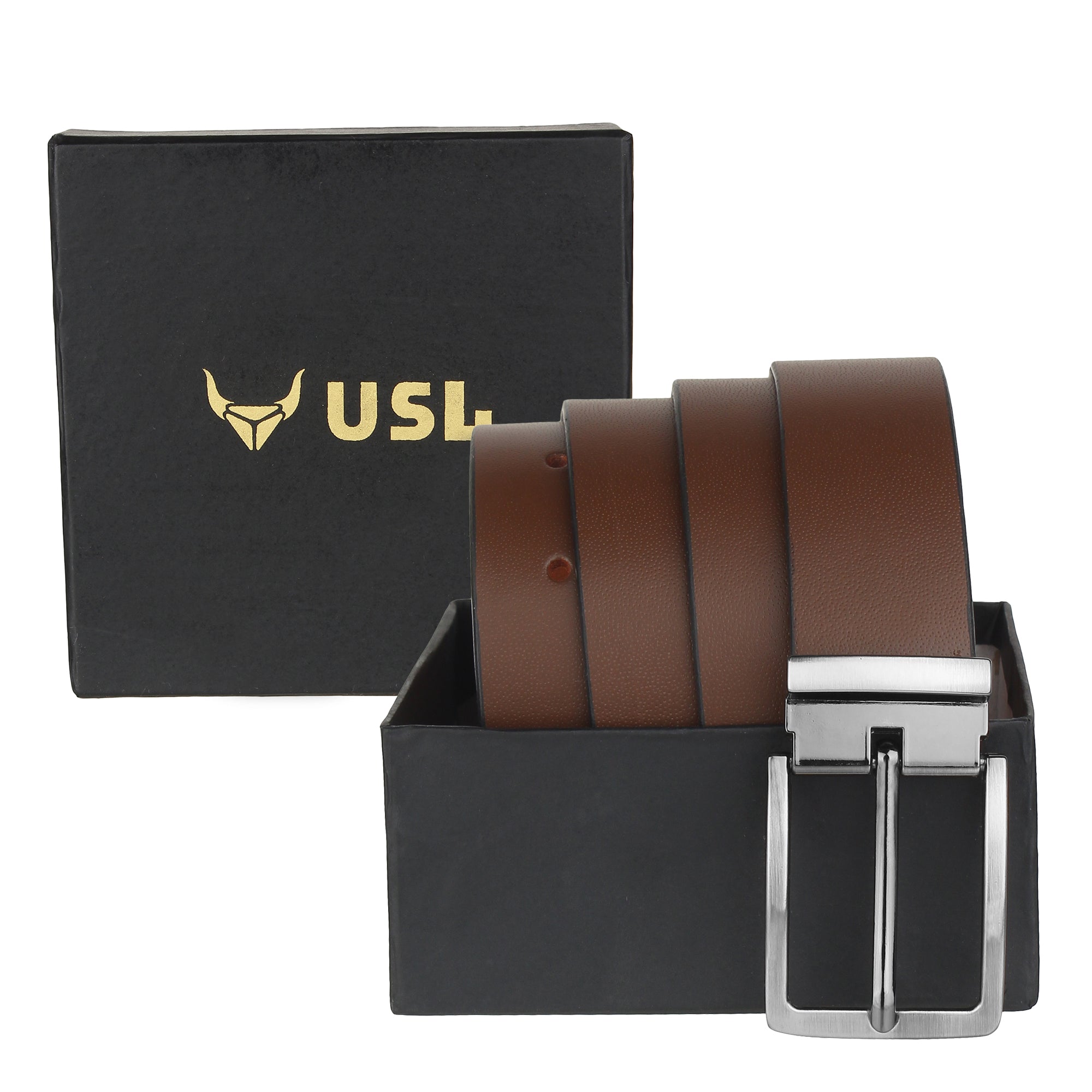 USL Black Brown Formal Leather Belt For Men and Boys