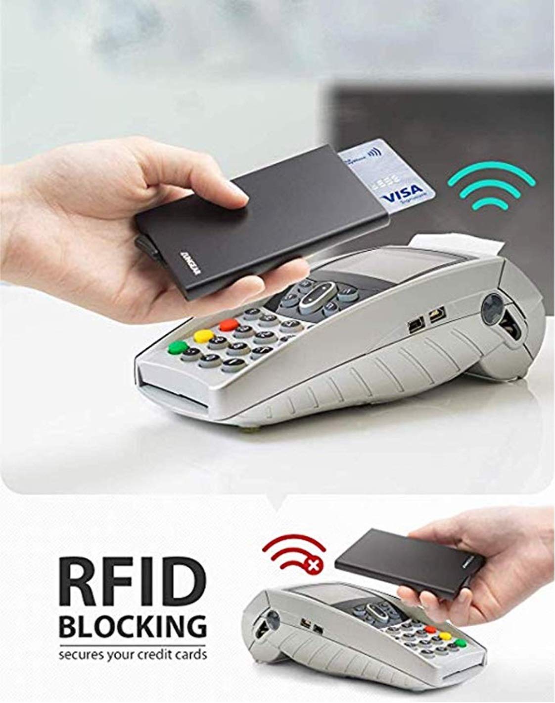 USL Black & Silver Automatic RFID Pop Up Slim Aluminium Debit/Credit/ATM Slots 6 Card Holder