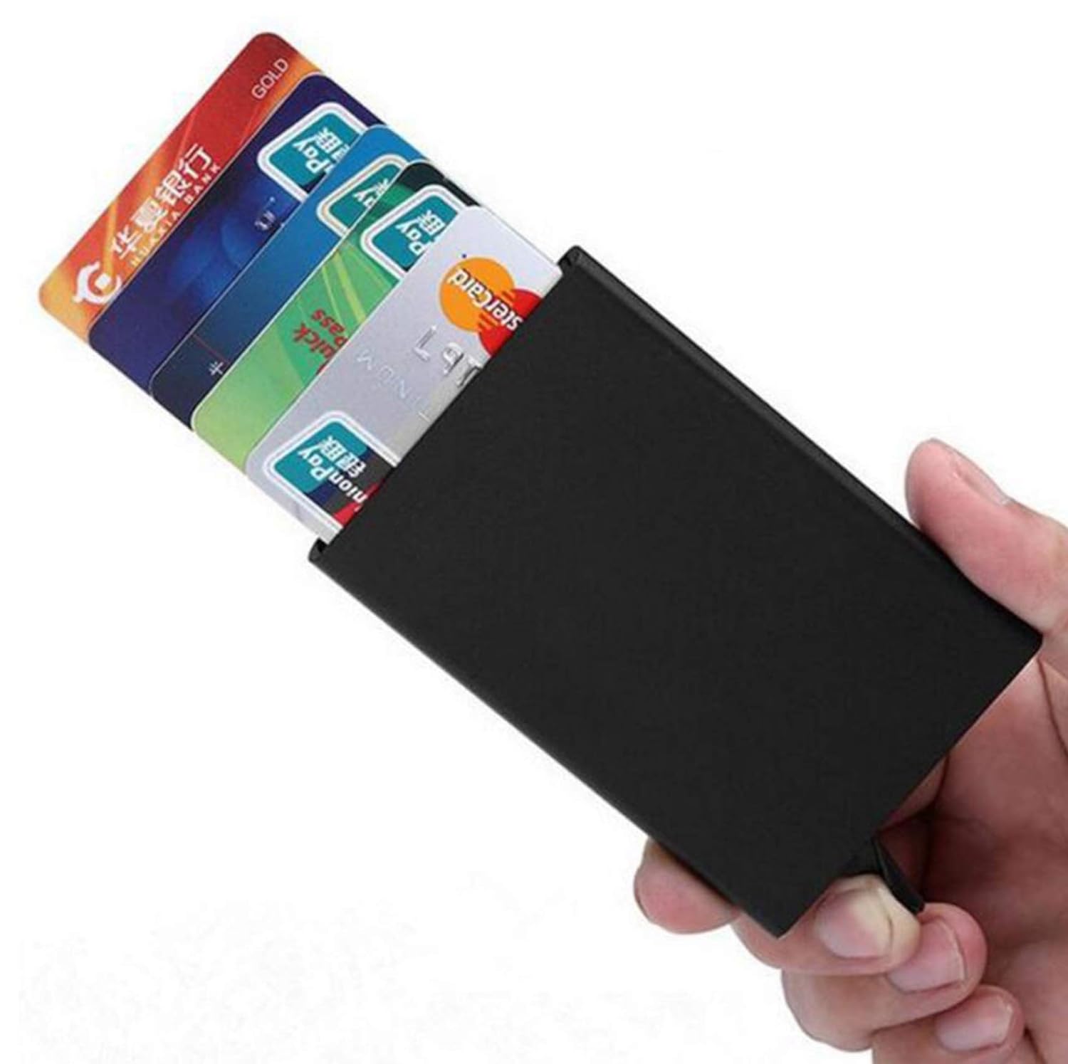 USL Black & Silver Automatic RFID Pop Up Slim Aluminium Debit/Credit/ATM Slots 6 Card Holder