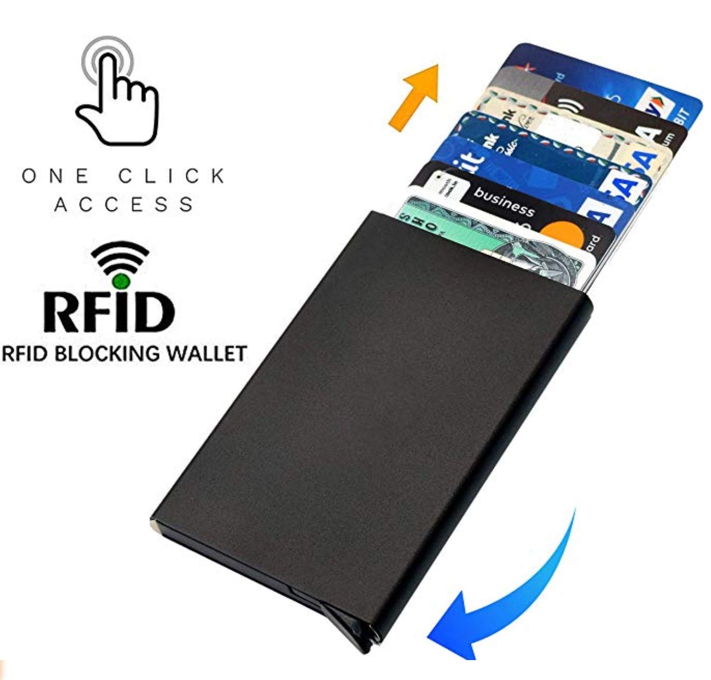 USL Black & Silver Automatic RFID Pop Up Slim Aluminium Debit/Credit/ATM Slots 6 Card Holder