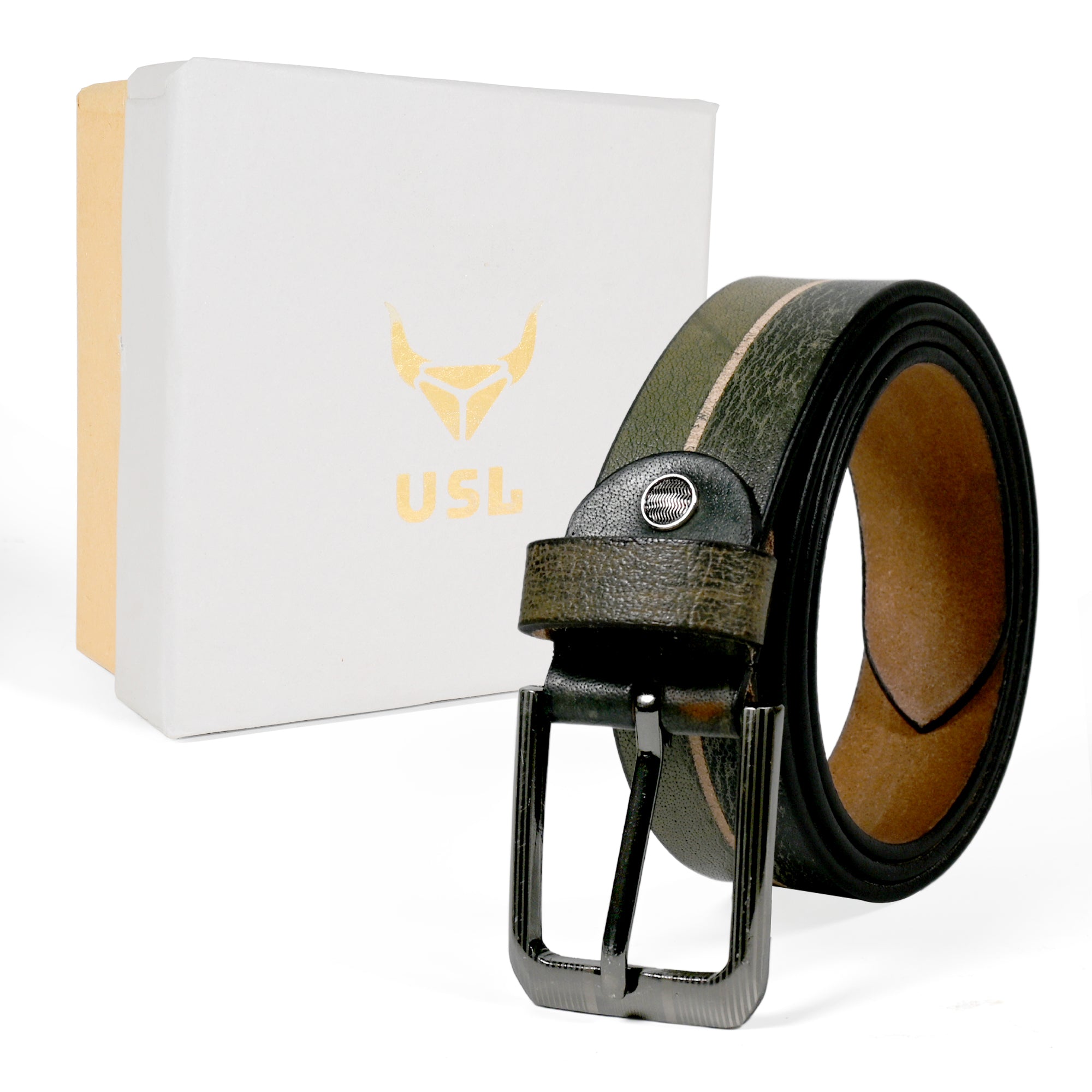 USL Green Genuine Leather Belt for Men Stylish