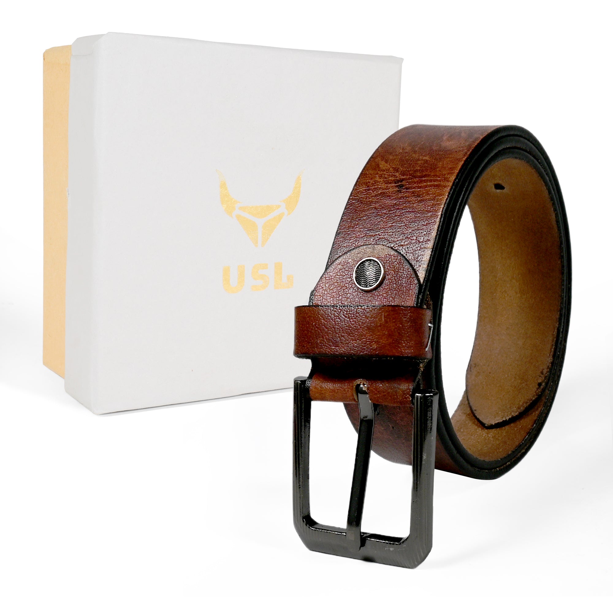 USL Men Casual, Evening, Formal, Party Tan Genuine Leather Belt