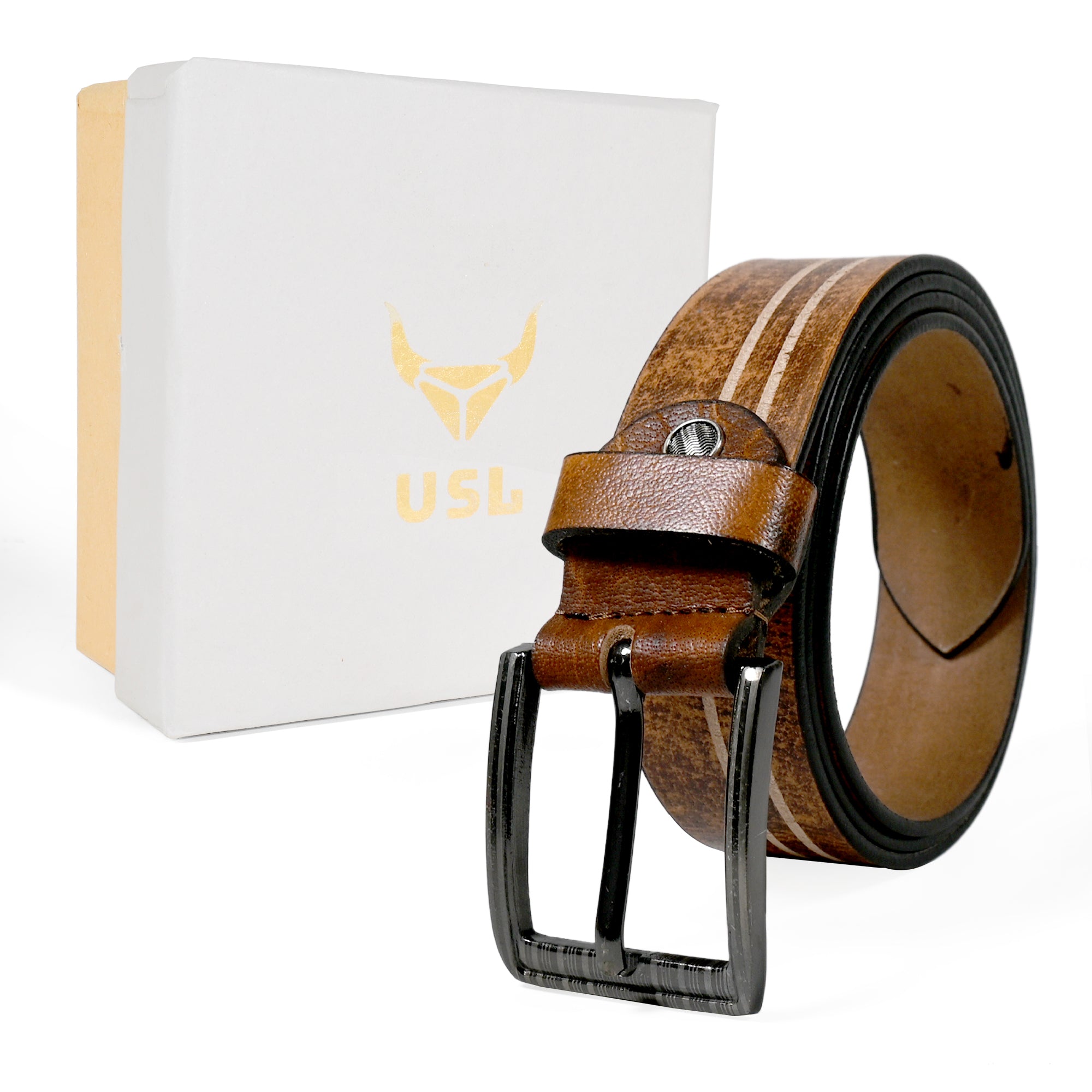 USL Men Casual, Evening, Formal, Party Tan Genuine Leather Belt