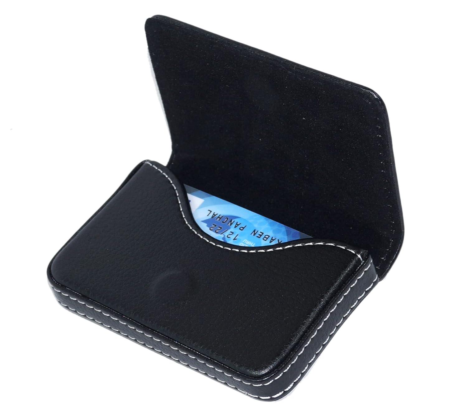 USL Stitched PU Leather Credit Debit ATM Card Holder Visiting Business Card Case Wallet with Magnetic Shut for Men & Women (Black, 10 x 6 x1.4 cm)