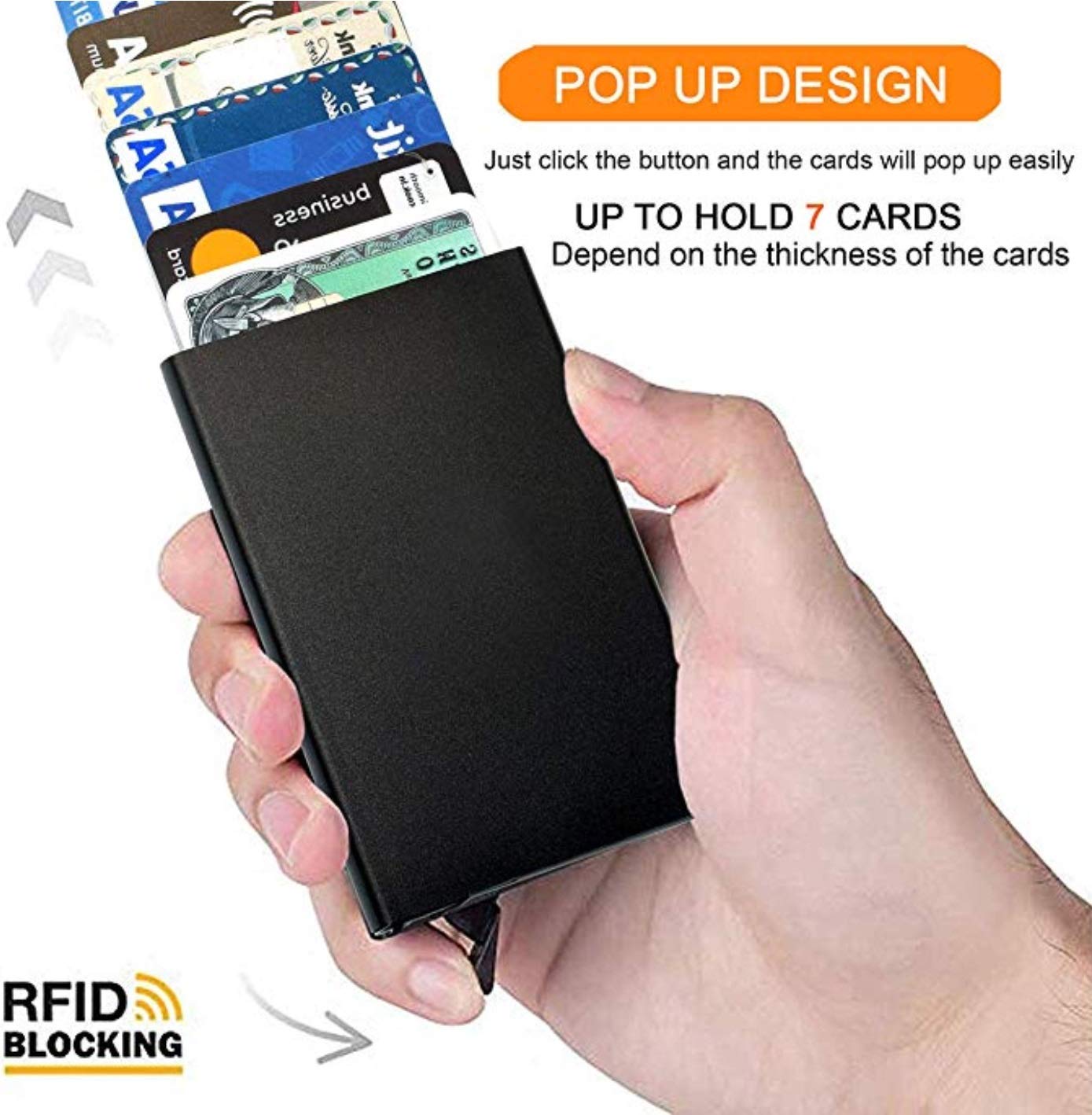 USL Black & Silver Automatic RFID Pop Up Slim Aluminium Debit/Credit/ATM Slots 6 Card Holder