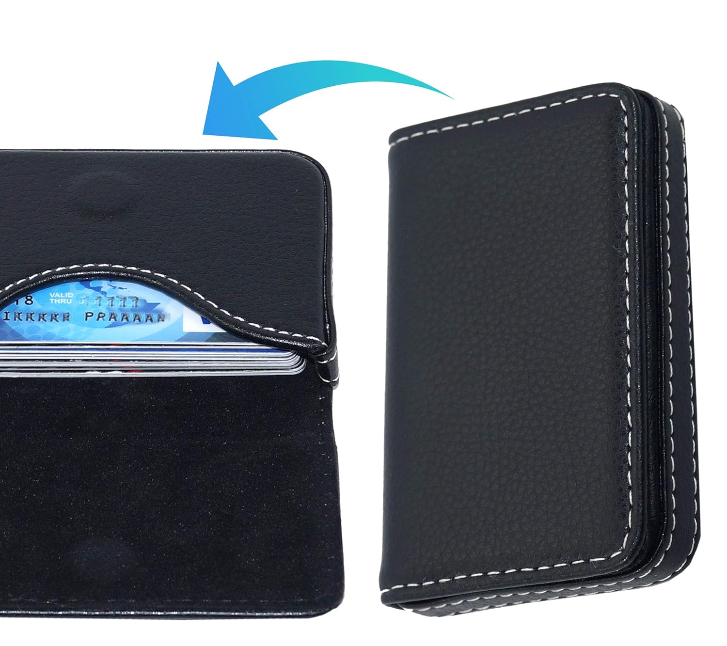 USL Stitched PU Leather Credit Debit ATM Card Holder Visiting Business Card Case Wallet with Magnetic Shut for Men & Women (Black, 10 x 6 x1.4 cm)