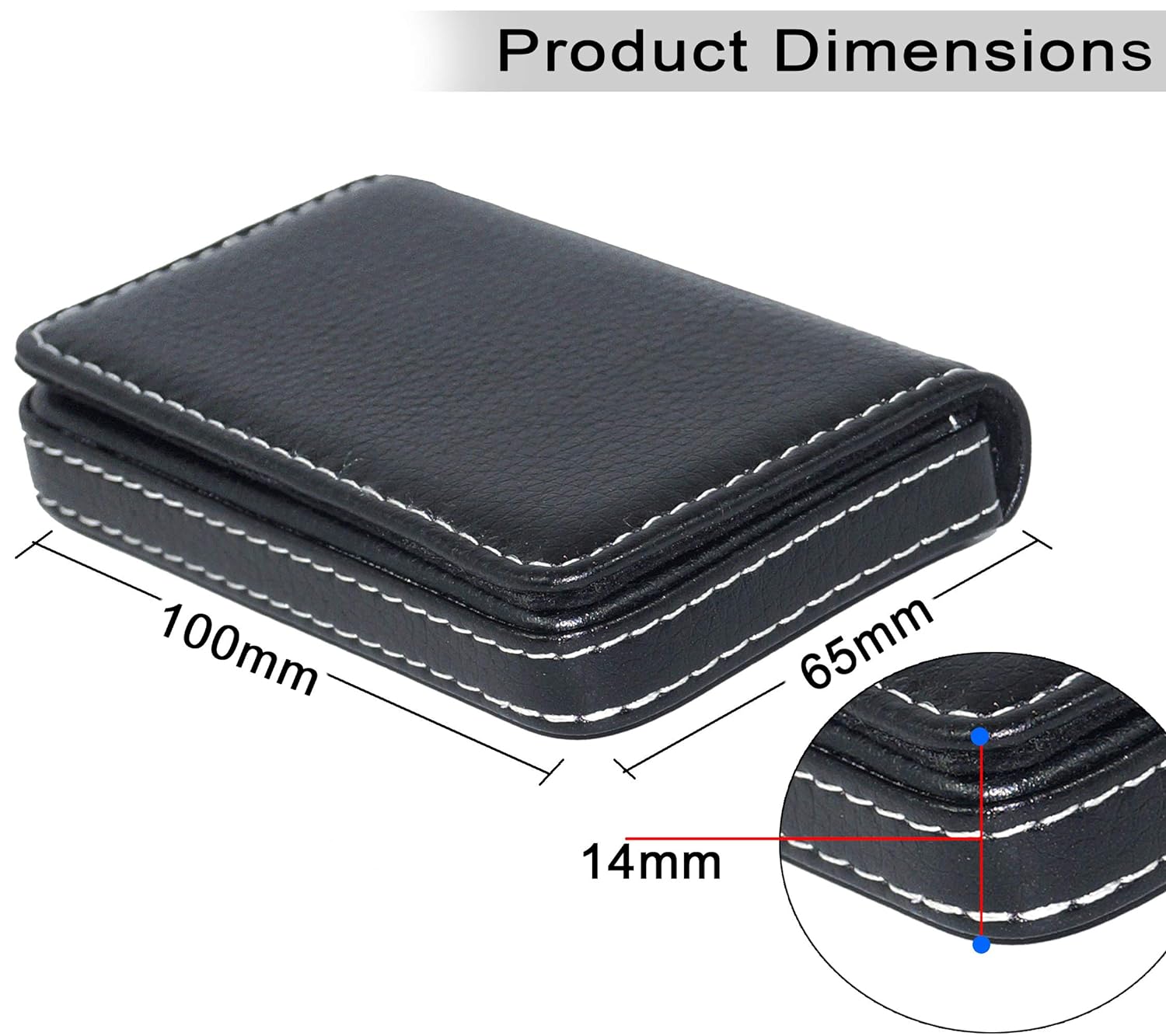 USL Stitched PU Leather Credit Debit ATM Card Holder Visiting Business Card Case Wallet with Magnetic Shut for Men & Women (Black, 10 x 6 x1.4 cm)