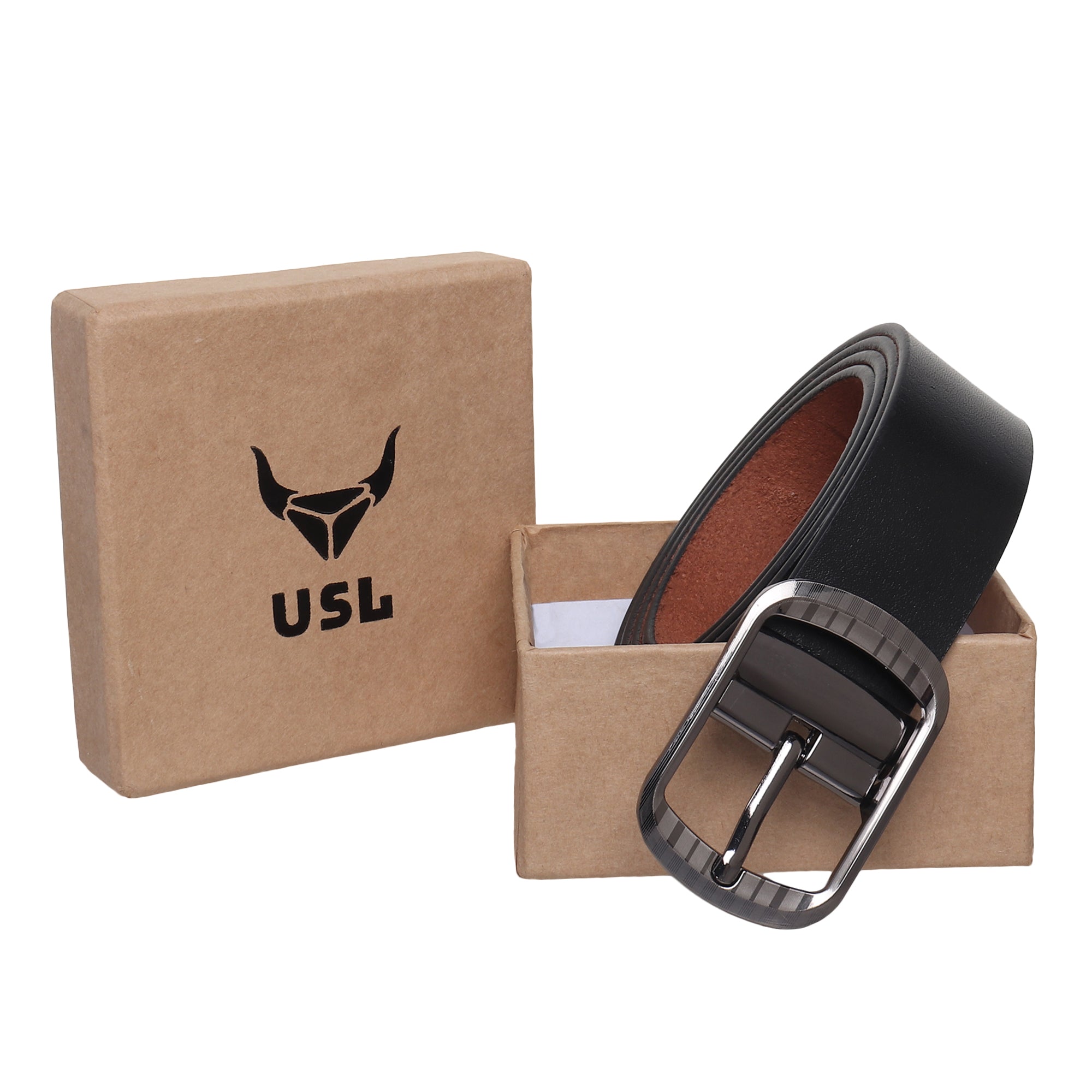 USL Casual Original Leather Belt for Men Color -Black Waist belt