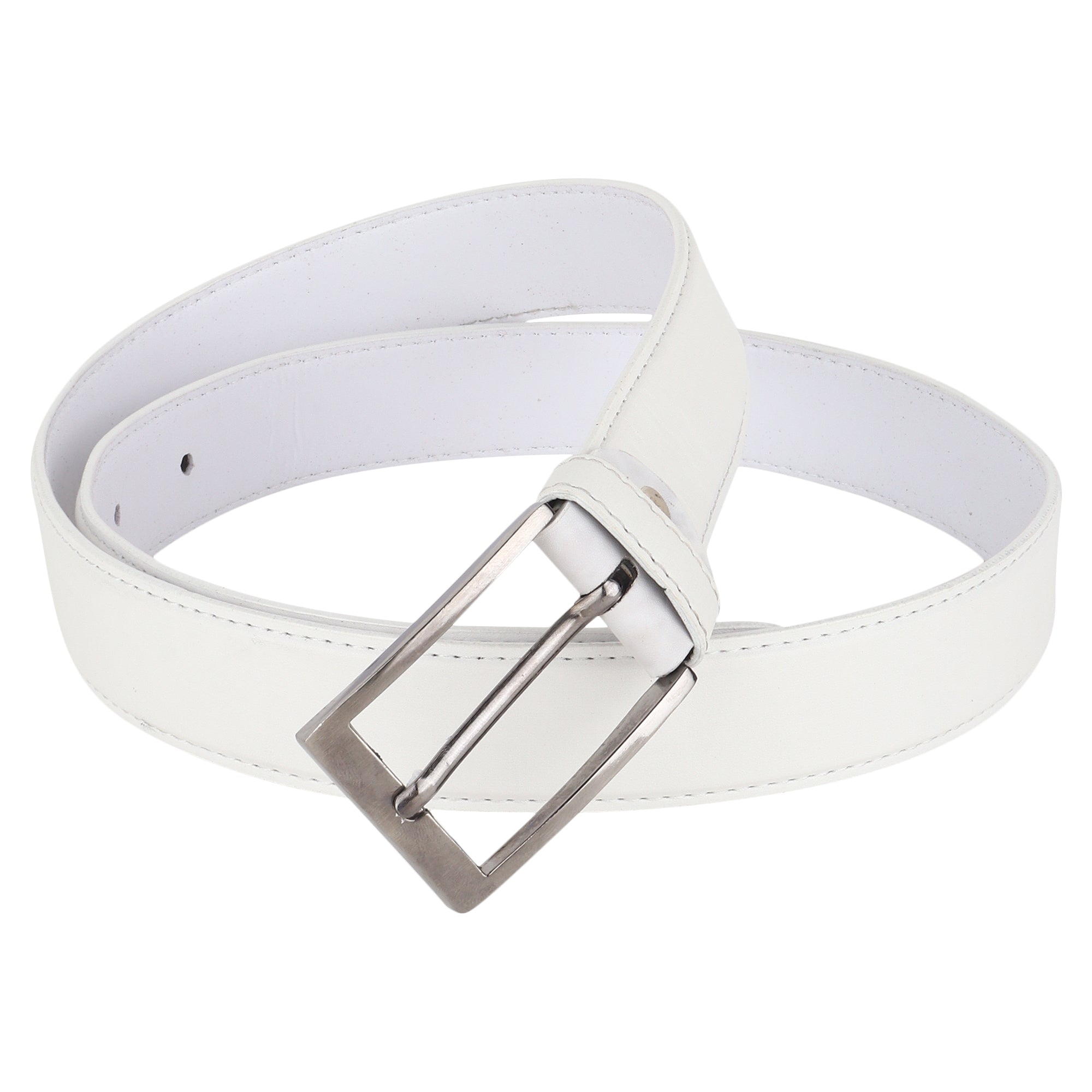 USL Faux Leather Cowboy white Belt for Men - Adjustable Size Fits Waist 28-42 Inches - Durable and Stylish Accessory