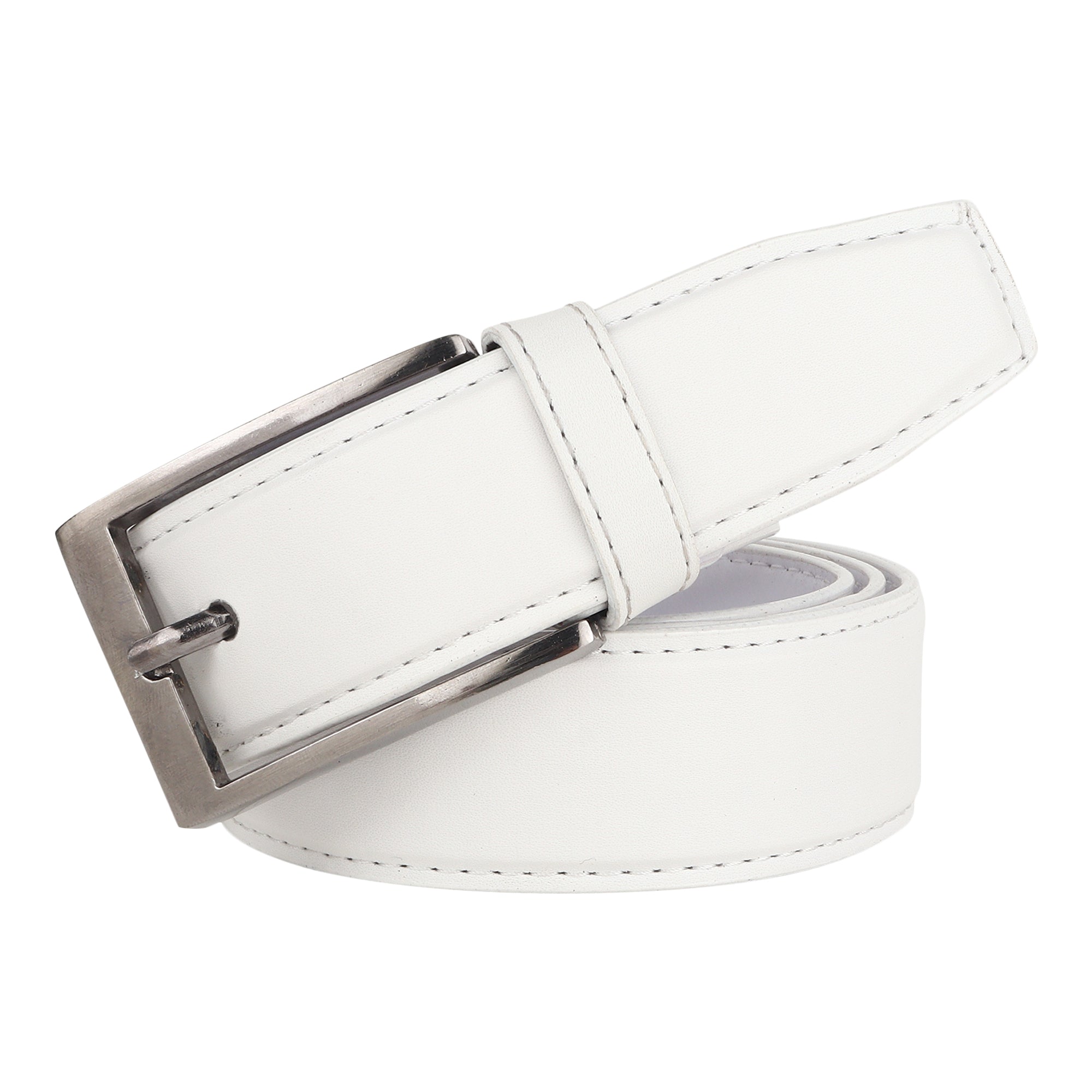 USL Faux Leather Cowboy white Belt for Men - Adjustable Size Fits Waist 28-42 Inches - Durable and Stylish Accessory