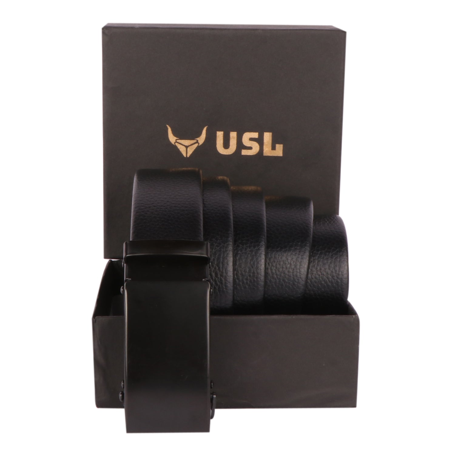 USL Auto Lock Grip Leather Black Leather Belt For Men Formal Gifting Gift Set